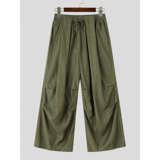 Men's Solid Color Tie Waist Casual Trousers