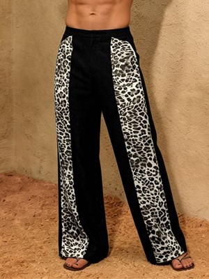 Men's Leopard Print High-Waisted Wide-Leg Trousers
