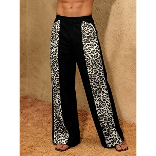 Men's Leopard Print High-Waisted Wide-Leg Trousers