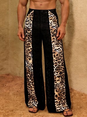 Men's Leopard Print High-Waisted Wide-Leg Trousers