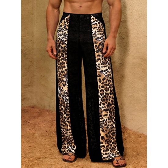 Men's Leopard Print High-Waisted Wide-Leg Trousers