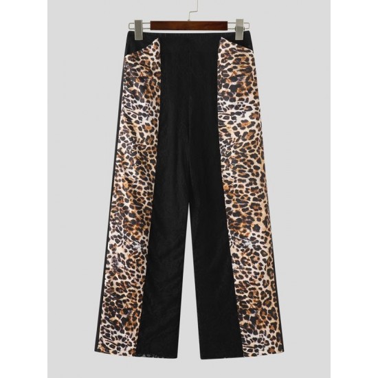 Men's Leopard Print High-Waisted Wide-Leg Trousers