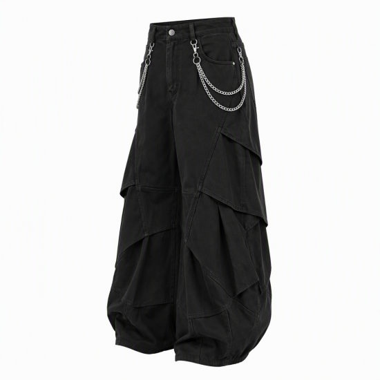 Men's High-Waisted Double Chain Detail Deconstructed Balloon Trousers