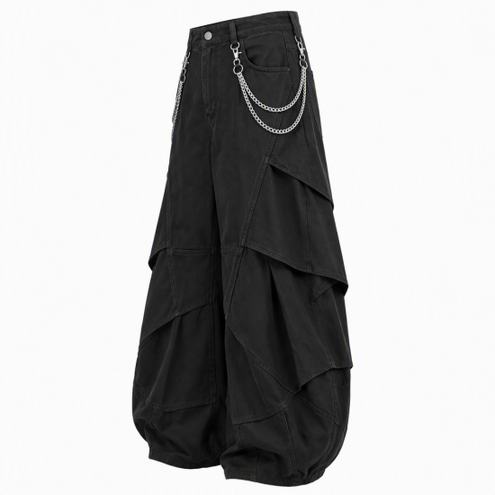 Men's High-Waisted Double Chain Detail Deconstructed Balloon Trousers