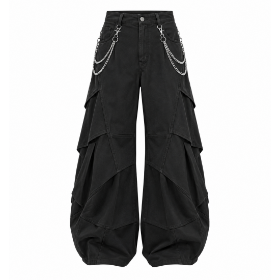 Men's High-Waisted Double Chain Detail Deconstructed Balloon Trousers