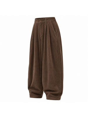 Men's Ultra-Baggy Wide-Wale Corduroy Pleated Balloon Trousers