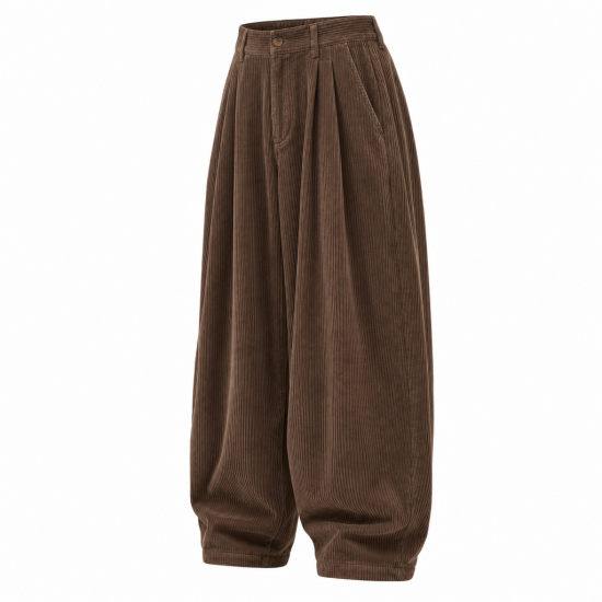 Men's Ultra-Baggy Wide-Wale Corduroy Pleated Balloon Trousers