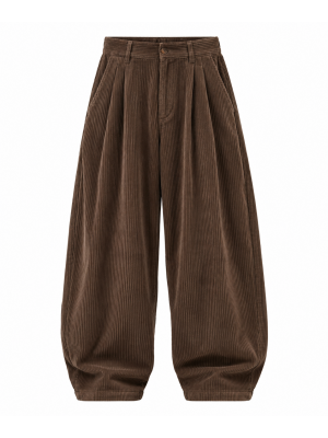 Men's Ultra-Baggy Wide-Wale Corduroy Pleated Balloon Trousers
