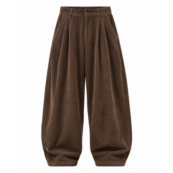Men's Ultra-Baggy Wide-Wale Corduroy Pleated Balloon Trousers