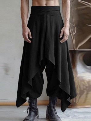Men's Asymmetric Layered Textured Harem Trousers