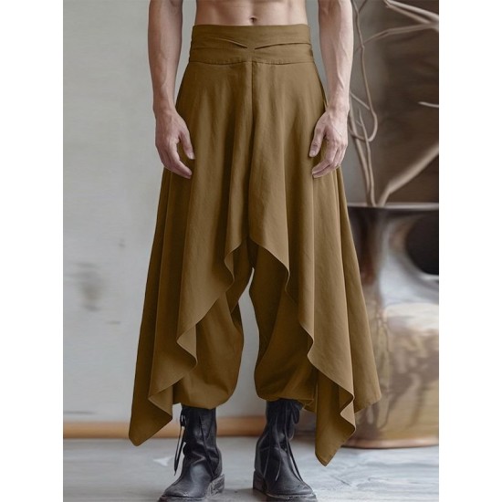 Men's Asymmetric Layered Textured Harem Trousers