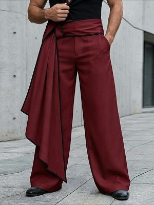 Men's Asymmetric Draped Sash Tie Wide Leg Oversized Trousers