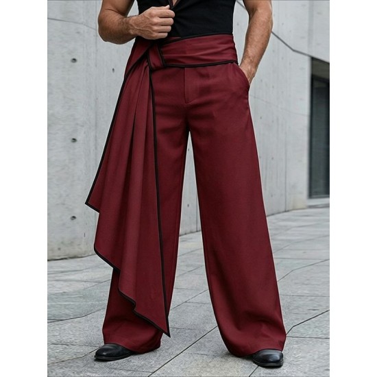 Men's Asymmetric Draped Sash Tie Wide Leg Oversized Trousers