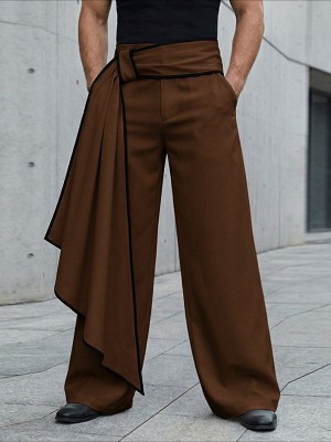 Men's Asymmetric Draped Sash Tie Wide Leg Oversized Trousers