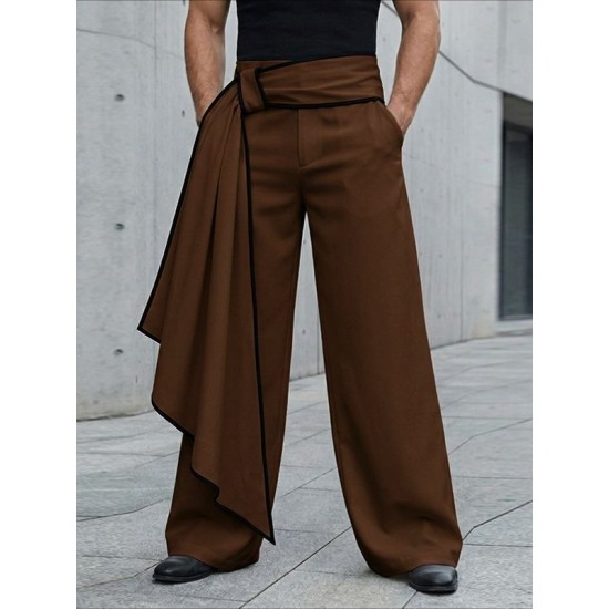 Men's Asymmetric Draped Sash Tie Wide Leg Oversized Trousers