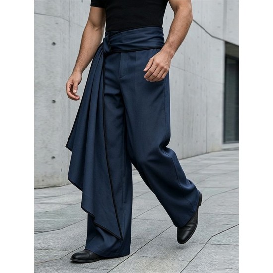 Men's Asymmetric Draped Sash Tie Wide Leg Oversized Trousers