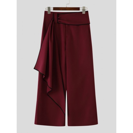 Men's Asymmetric Draped Sash Tie Wide Leg Oversized Trousers