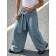 Men's Asymmetric Wrapped Tie-Waist Pinstripe Oversized Wide-Leg Baggy Trousers