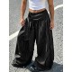 Men's Asymmetric Wrapped Tie-Waist Pinstripe Oversized Wide-Leg Baggy Trousers