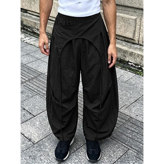 Men's Streetwear Vintage Patchwork Loose Drop Crotch Casual Harem Trousers