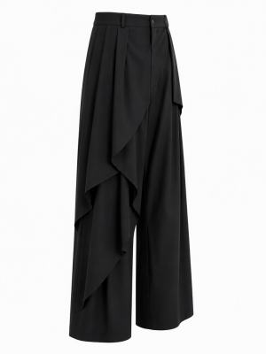 Men's Asymmetric Layered High Waist Draped Wide Leg Trousers
