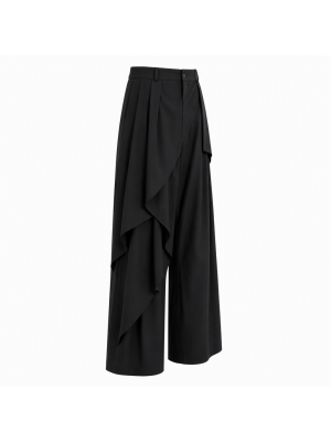 Men's Asymmetric Layered High Waist Draped Wide Leg Trousers