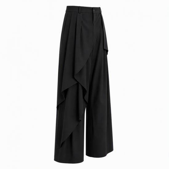 Men's Asymmetric Layered High Waist Draped Wide Leg Trousers