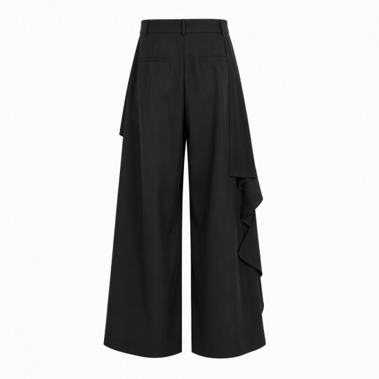 Men's Asymmetric Layered High Waist Draped Wide Leg Trousers