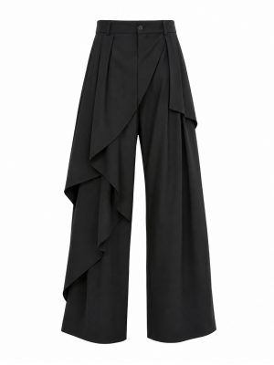 Men's Asymmetric Layered High Waist Draped Wide Leg Trousers