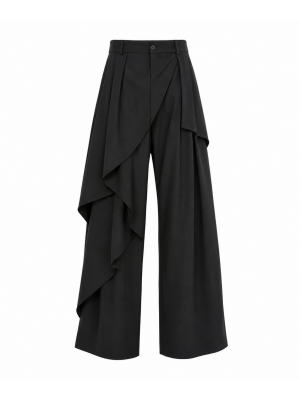 Men's Asymmetric Layered High Waist Draped Wide Leg Trousers