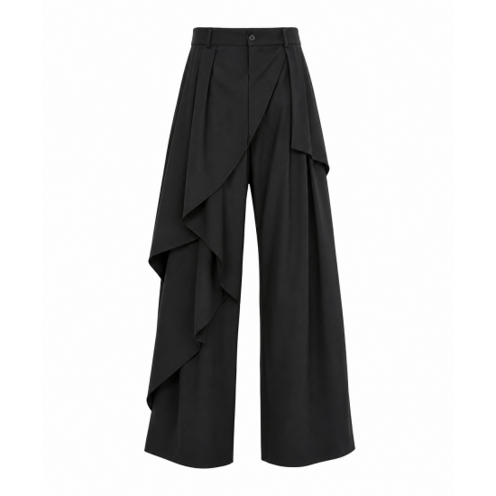 Men's Asymmetric Layered High Waist Draped Wide Leg Trousers
