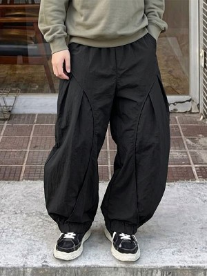 Men's Streetwear Oversized Baggy Curved Pleated Elastic Waist Trousers