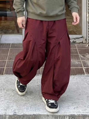 Men's Streetwear Oversized Baggy Curved Pleated Elastic Waist Trousers