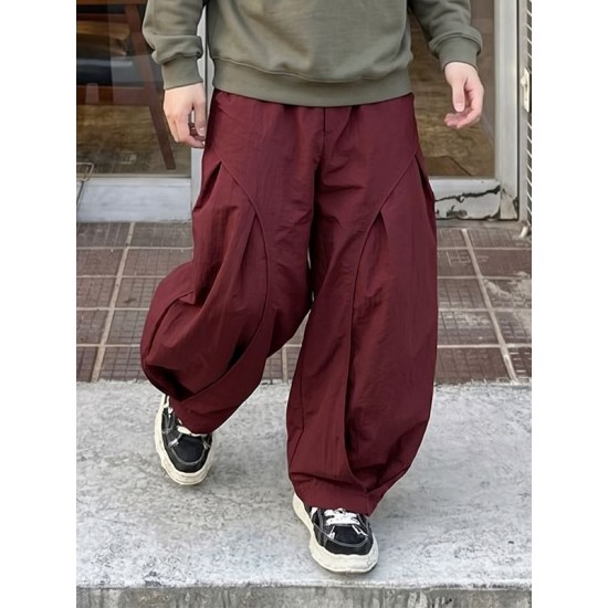 Men's Streetwear Oversized Baggy Curved Pleated Elastic Waist Trousers