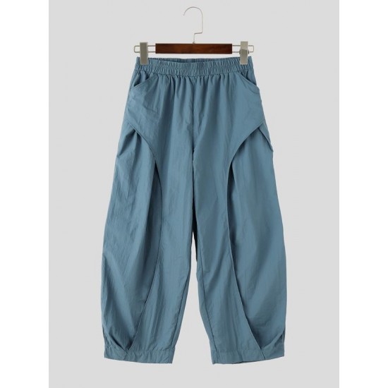 Men's Streetwear Oversized Baggy Curved Pleated Elastic Waist Trousers