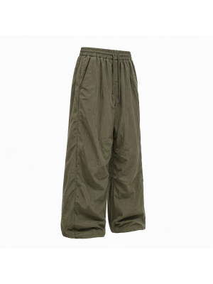 Men's Vintage Crinkled Texture Detail Elastic Waist Baggy Trousers