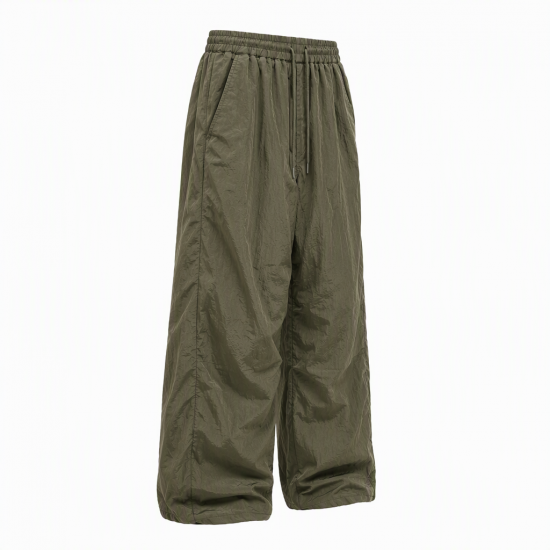 Men's Vintage Crinkled Texture Detail Elastic Waist Baggy Trousers