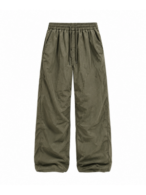 Men's Vintage Crinkled Texture Detail Elastic Waist Baggy Trousers