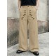 Men's Vintage Military Heavy Pintuck Double-Breasted Button High Waist Wide Leg Trousers