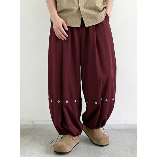 Men's Vintage Deconstructed Button Detail Pleated Balloon Wide Leg Trousers