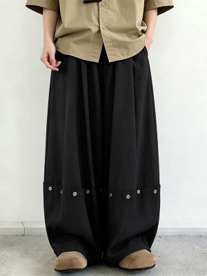 Men's Vintage Deconstructed Button Detail Pleated Balloon Wide Leg Trousers