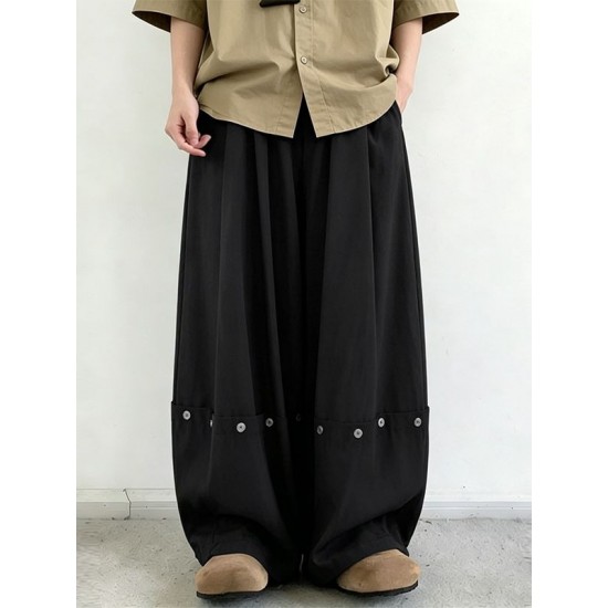 Men's Vintage Deconstructed Button Detail Pleated Balloon Wide Leg Trousers