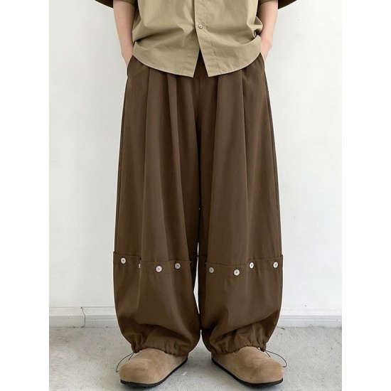 Men's Vintage Deconstructed Button Detail Pleated Balloon Wide Leg Trousers
