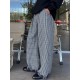 Men's Vintage Gingham Plaid Contrast Layered Cuff Baggy Wide-Leg Trousers