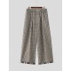 Men's Vintage Gingham Plaid Contrast Layered Cuff Baggy Wide-Leg Trousers