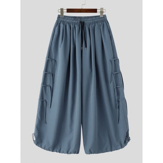 Men's Vintage Multi-Tie Straps Deconstructed Pleated Balloon Wide Leg Trousers
