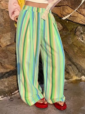 Men's Vibrant Summer Palette Rainbow Vertical Stripe Pleated Balloon Wide Leg Trousers