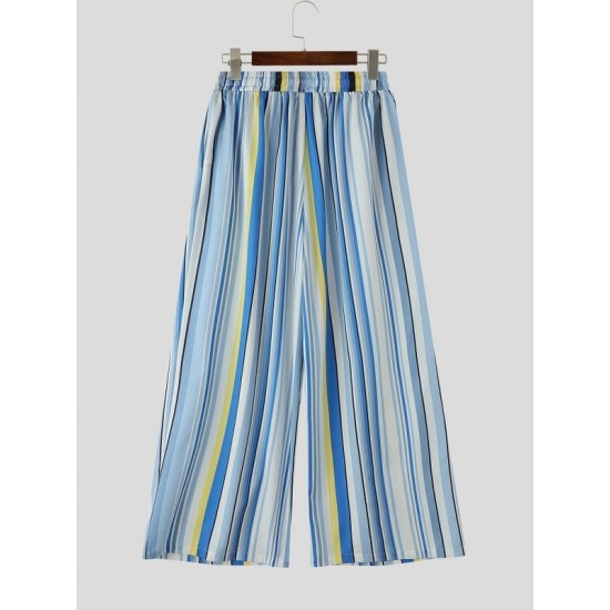 Men's Vibrant Summer Palette Rainbow Vertical Stripe Pleated Balloon Wide Leg Trousers