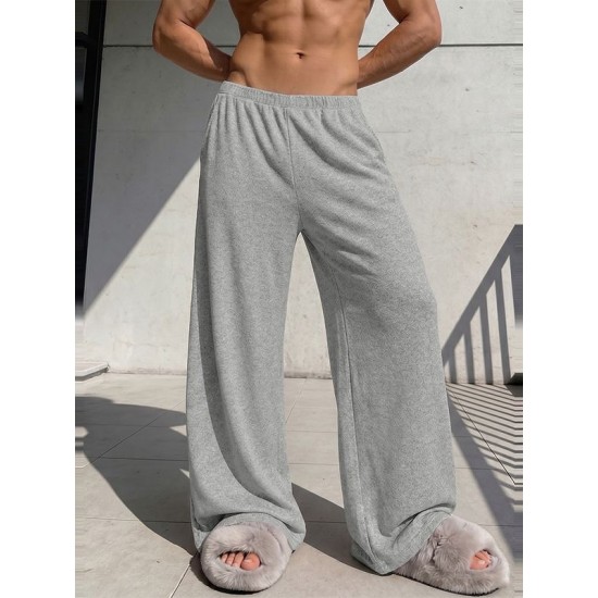 Men's Cozy Comfort Solid Textured Straight Wide Leg Pajama Trousers