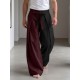 Men's Yin-Yang Color-Block Pleated High-Waisted Wrapped Tie-Belt Trousers